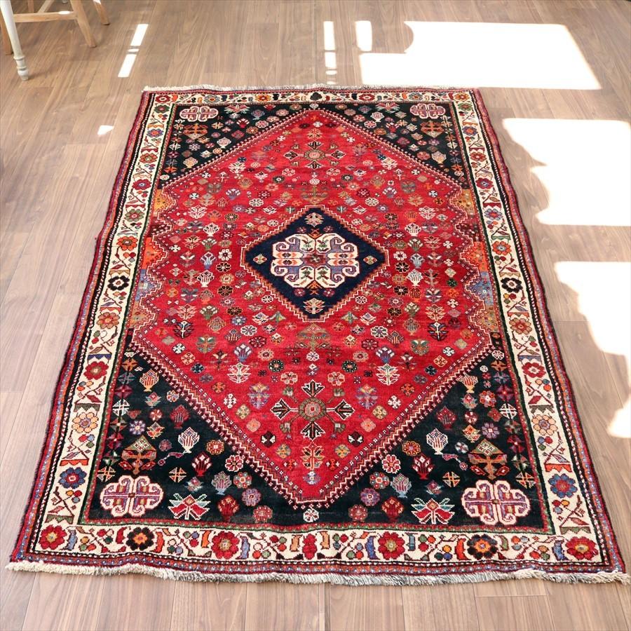 部族絨毯 トライバルラグ 218x134cm カシュカイ族の手織りラグ 赤い