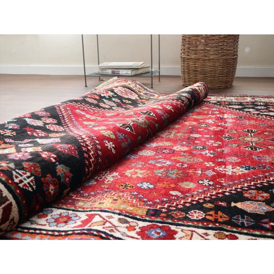 部族絨毯 トライバルラグ 218x134cm カシュカイ族の手織りラグ 赤い 