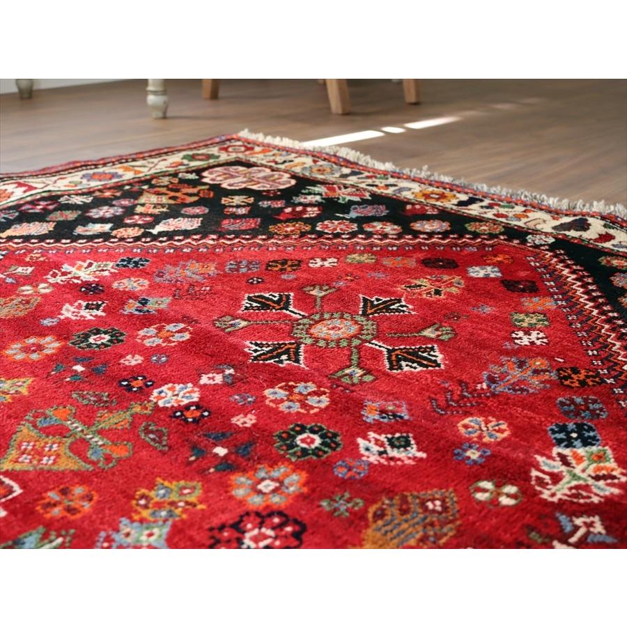 部族絨毯 トライバルラグ 218x134cm カシュカイ族の手織りラグ 赤い