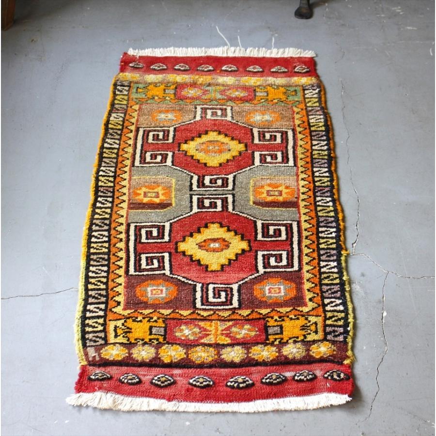 ヴィンテージラグ トルコ絨毯/ヤストゥク 96x48cm コンヤ 2つの変形