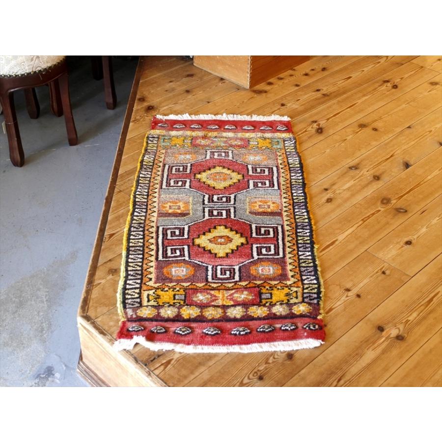 ヴィンテージラグ トルコ絨毯/ヤストゥク 96x48cm コンヤ 2つの