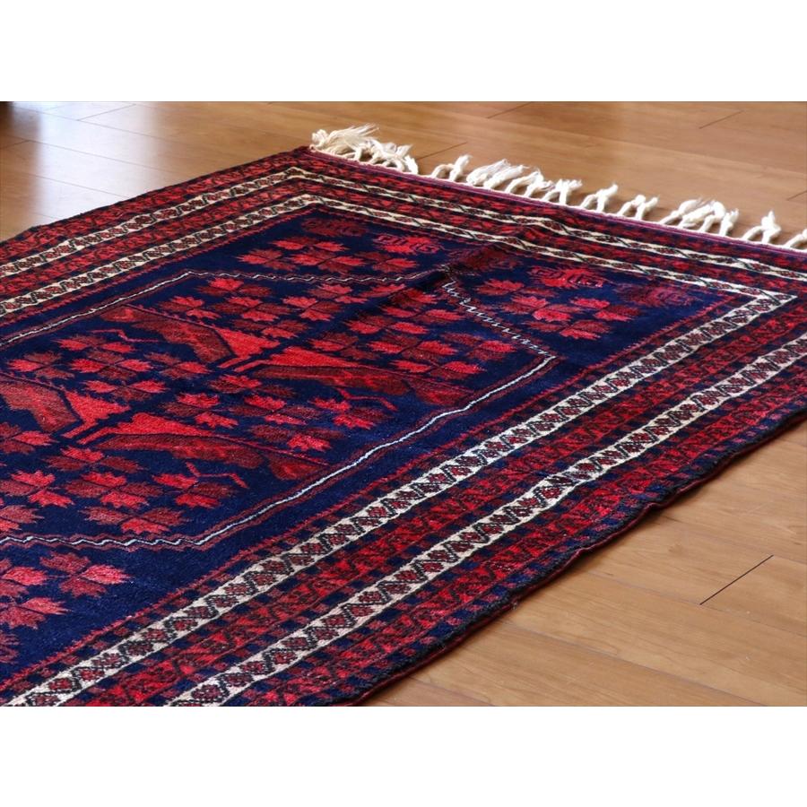 ヤージベディル トルコ絨毯/トライバルラグ 186x112cm ブルー＆レッド