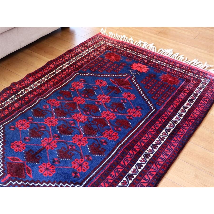 ヤージベディル トルコ絨毯/トライバルラグ 191x113cm ブルー ヤージベディル トルコ絨毯/トライバルラグ 191x113cm ブルー