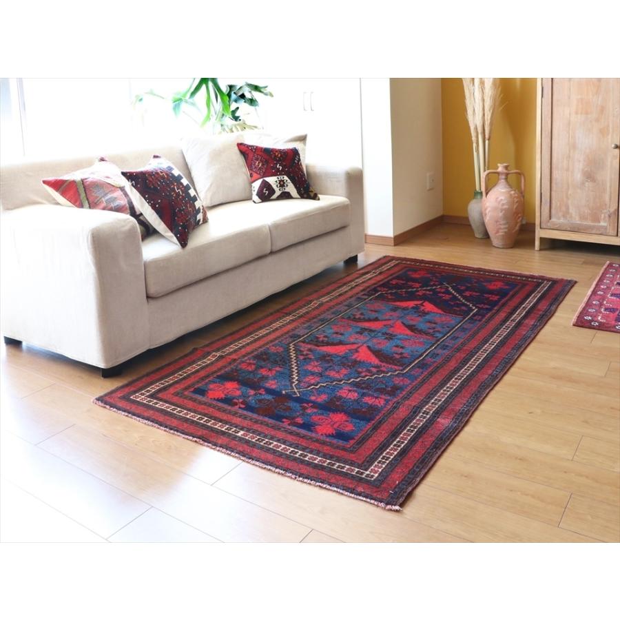 レッド53×163フローラル ネイビー ランナー ロング トルコヴィンテージラグ