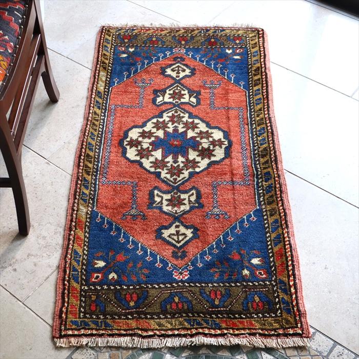 トルコ産　トライバル　ラグ　カーペット トルコ絨毯 ヤストゥク トライバルラグ 125x63cm コンヤ