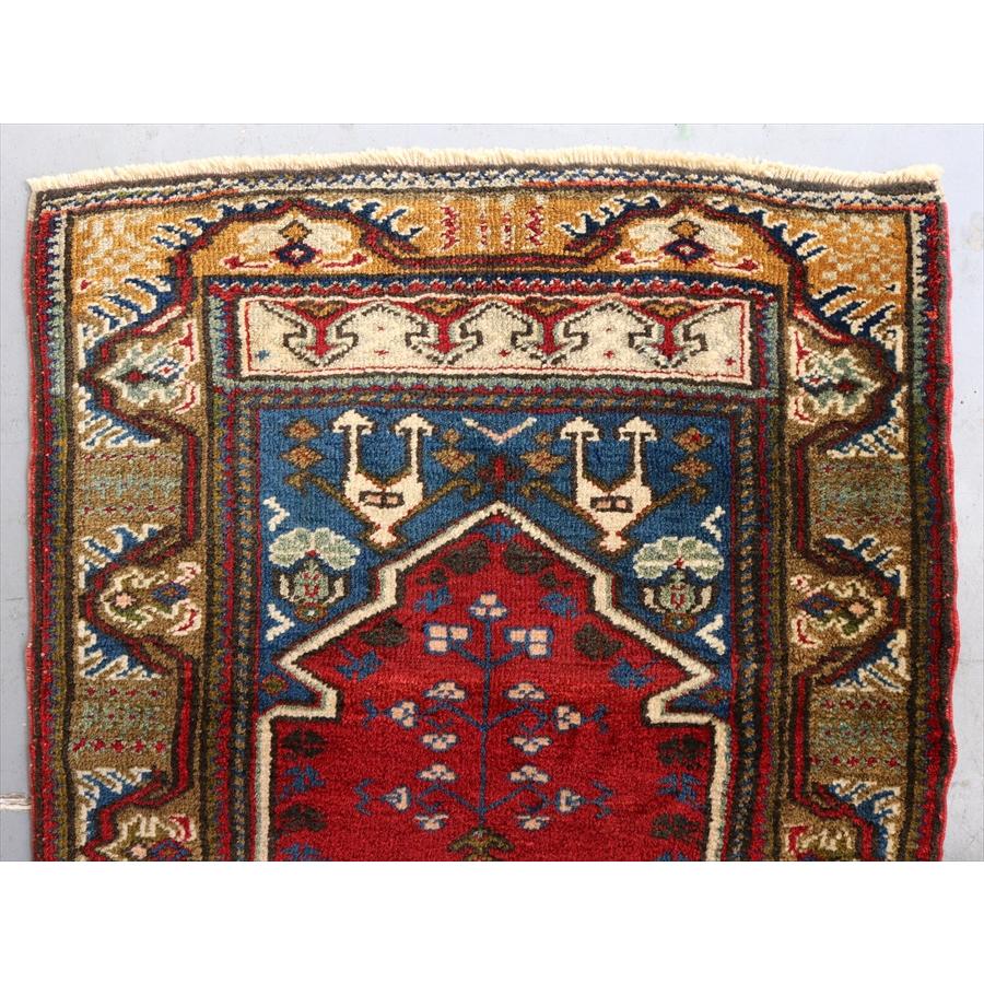 トルコ絨毯 オ-ルドカ-ペット88x77cm赤いミフラ-プ : インプレッション
