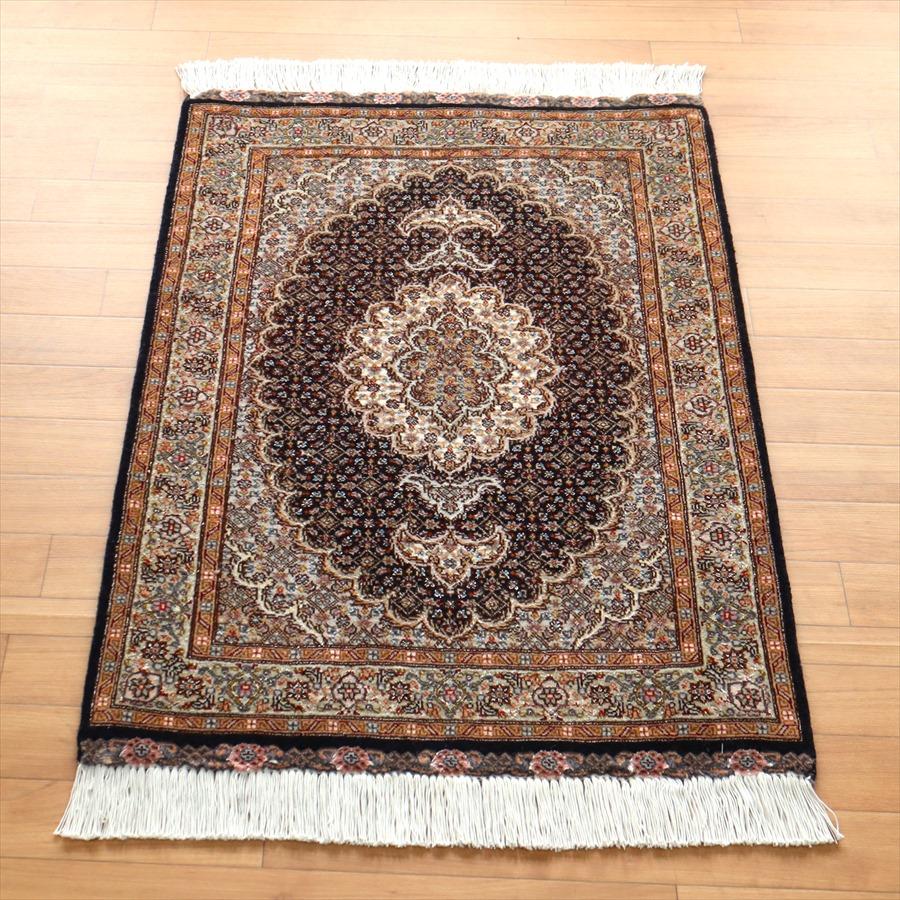 ペルシャ絨毯 タブリーズ産マヒ 玄関マット 95x62cm ブラック ペルシャ絨毯 タブリーズ産マヒ 玄関マット 95x62cm ブラック