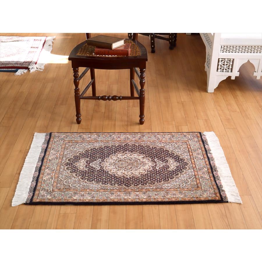 ペルシャ絨毯 タブリーズ産マヒ 玄関マット 95x62cm ブラック ペルシャ絨毯 タブリーズ産マヒ 玄関マット 95x62cm ブラック
