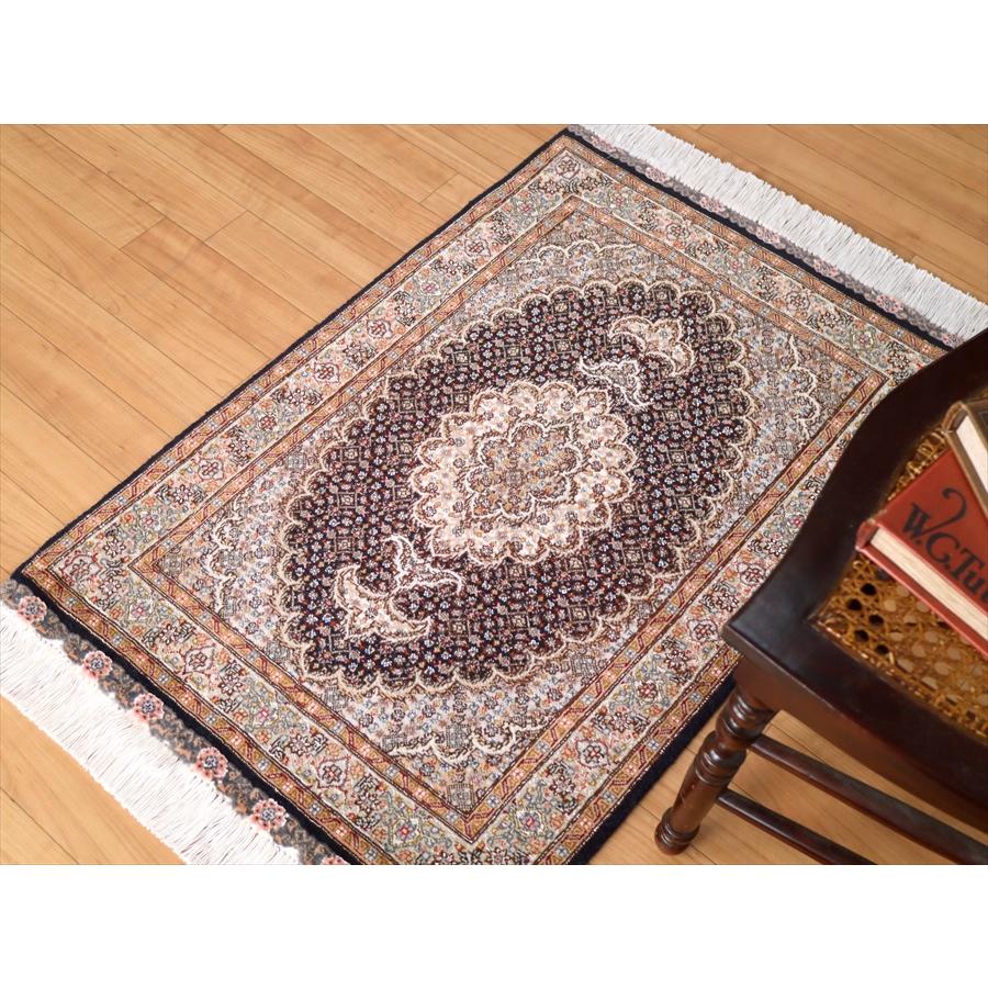 ペルシャ絨毯 タブリーズ産マヒ 玄関マット 95x62cm ブラック ペルシャ絨毯 タブリーズ産マヒ 玄関マット 95x62cm ブラック