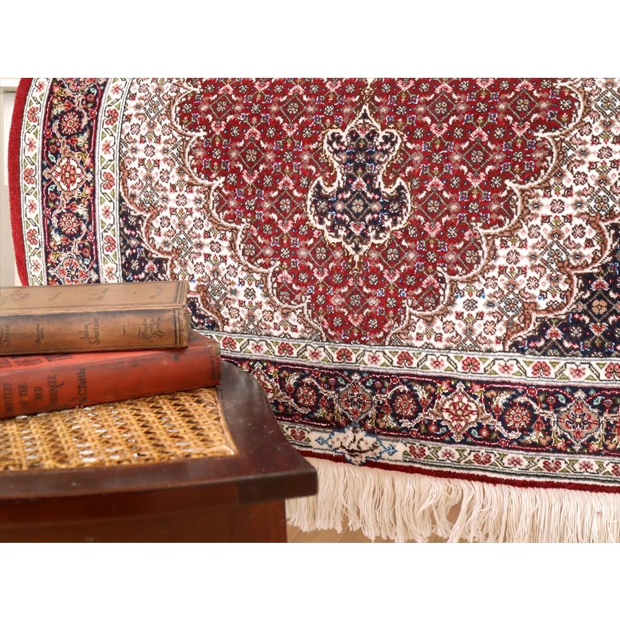 ペルシャ絨毯 タブリーズ産マヒ 玄関マット 120x82cm ボルドー