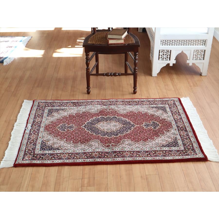 ペルシャ絨毯 タブリーズ産マヒ 玄関マット 120x82cm ボルドー