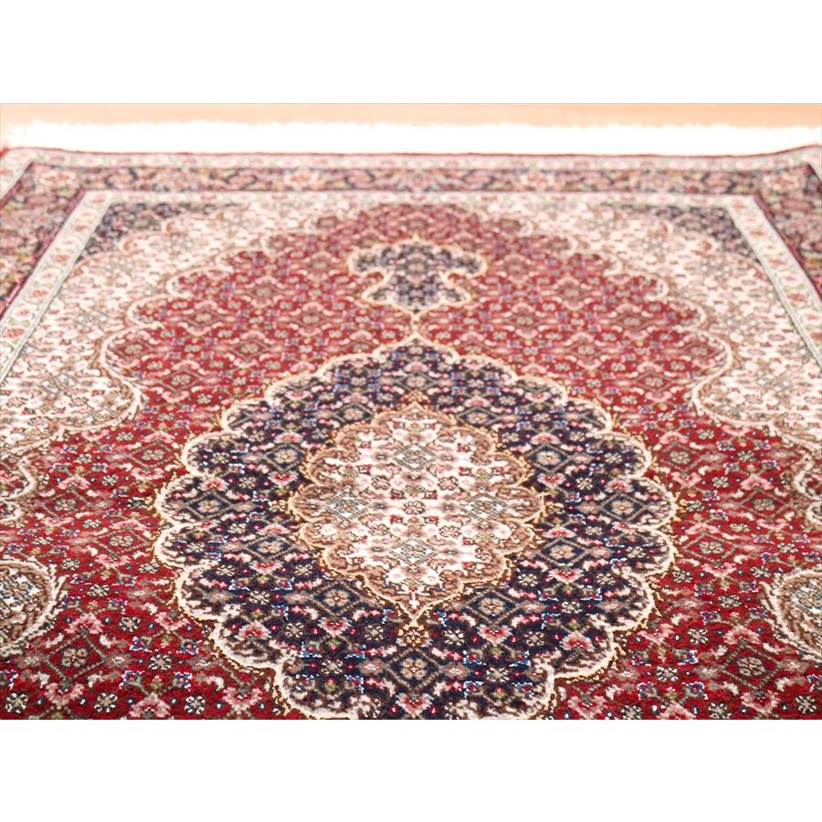 ペルシャ絨毯 タブリーズ産マヒ 玄関マット 120x82cm ボルドー