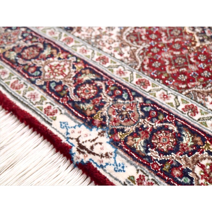 ペルシャ絨毯 タブリーズ産マヒ 玄関マット 120x82cm ボルドー