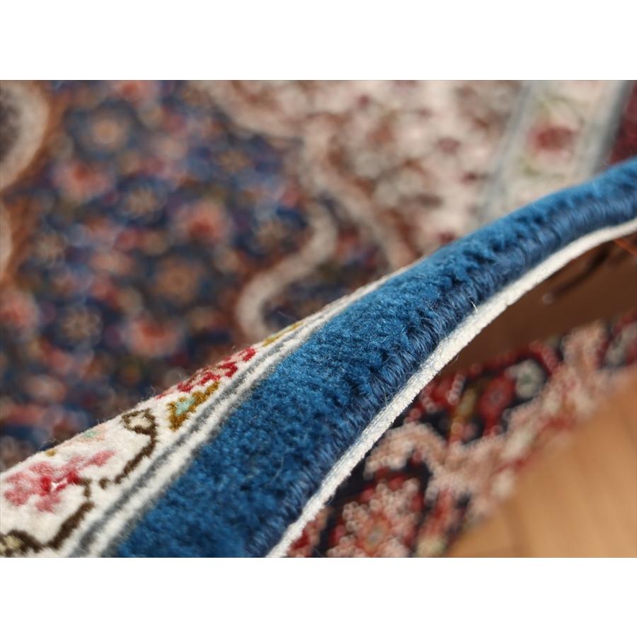 ペルシャ絨毯 タブリーズ産マヒ 玄関マット 120x83cm トルコブルー