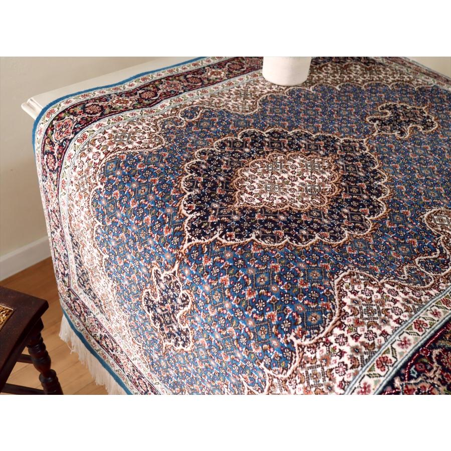 ペルシャ絨毯 タブリーズ産マヒ 玄関マット 120x83cm トルコブルー