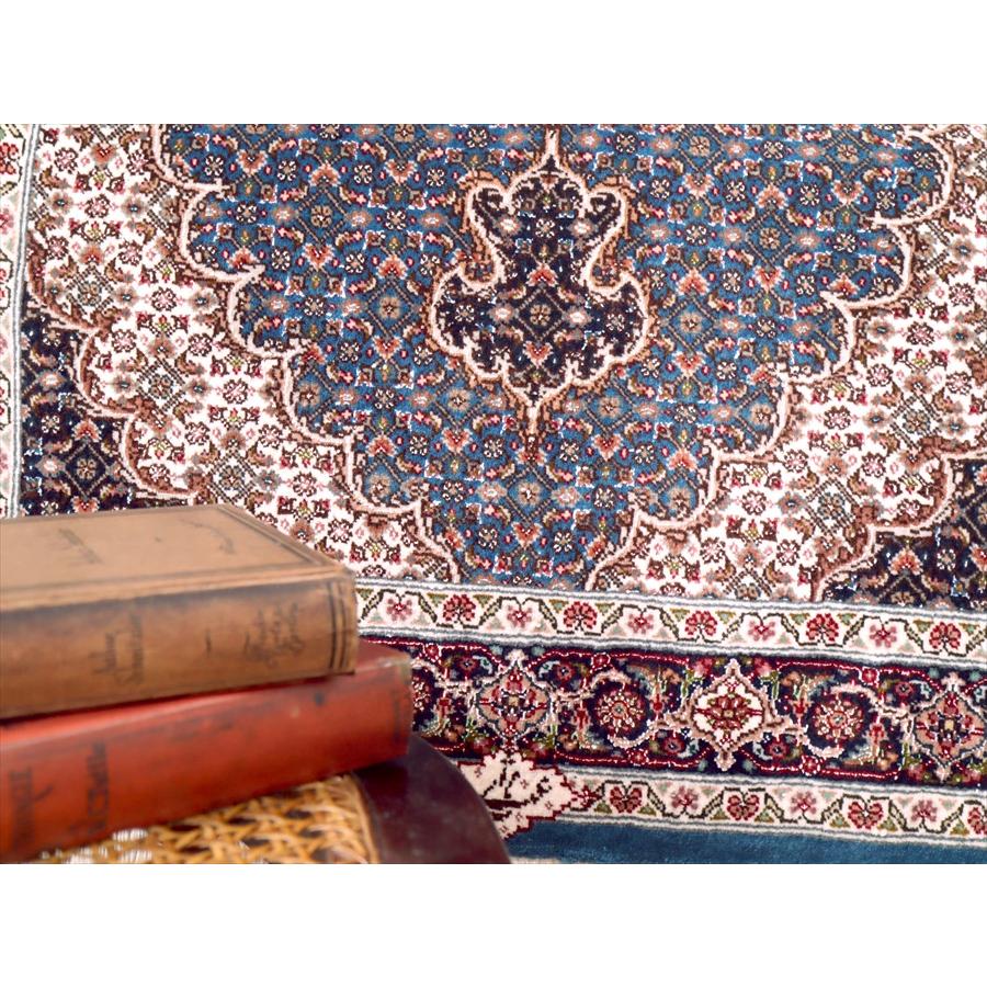 ペルシャ絨毯 タブリーズ産マヒ 玄関マット 120x83cm トルコブルー