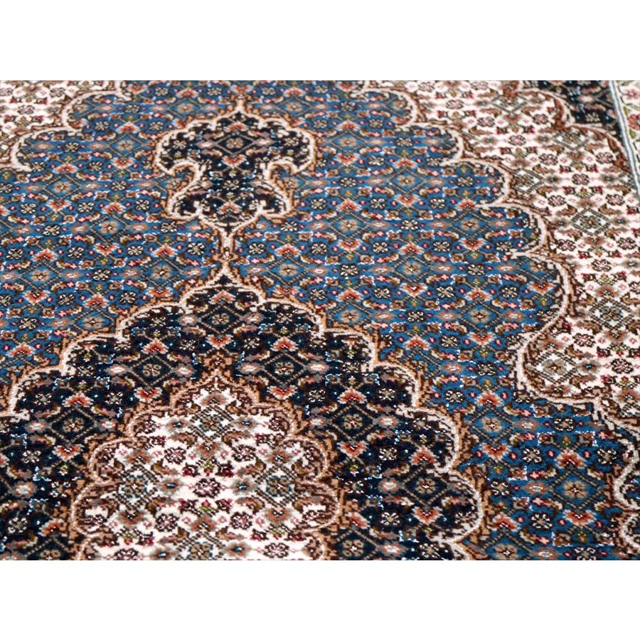 ペルシャ絨毯 タブリーズ産マヒ 玄関マット 120x83cm トルコブルー