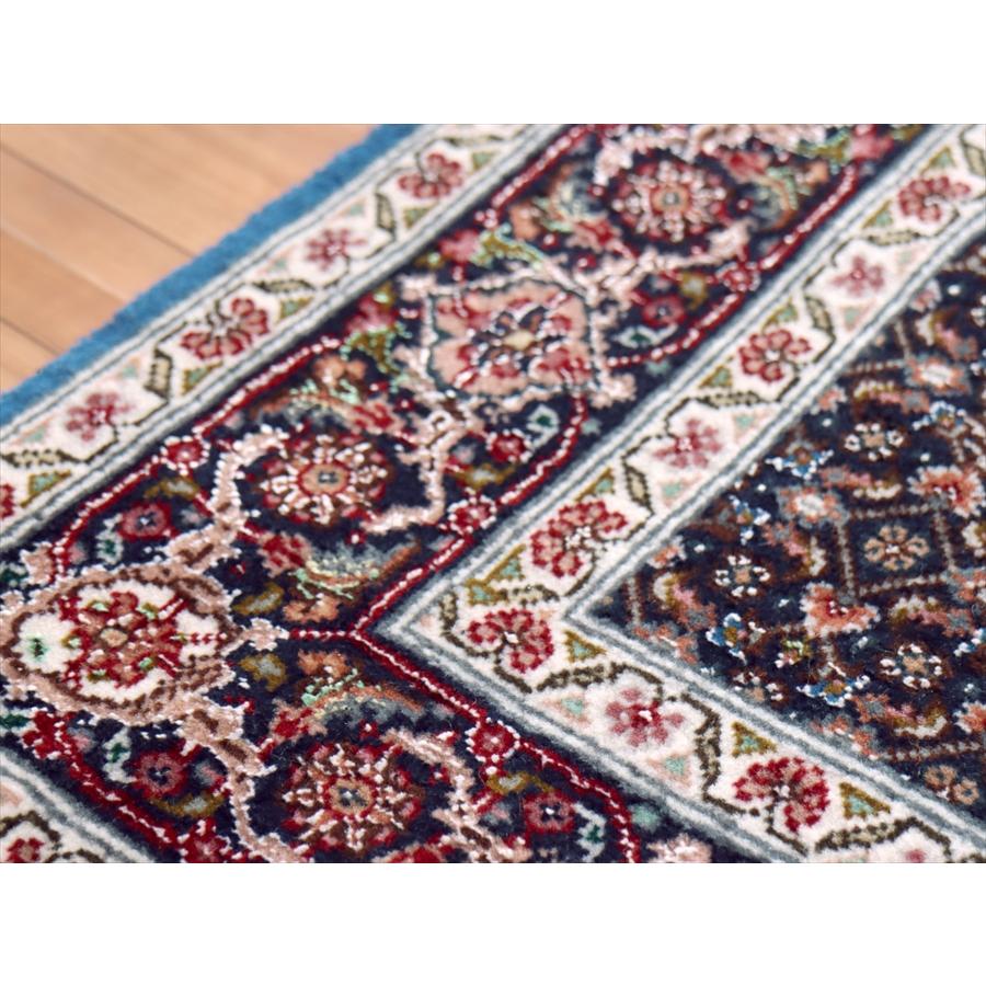 ペルシャ絨毯 タブリーズ産マヒ 玄関マット 120x83cm トルコブルー