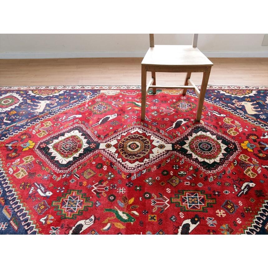 ペルシャキリム　シラーズ産　カシュカイ族ウール100% 手織りトライバルラグ新品 トライバルラグ カシュカイ族の手織り絨毯 258x170cm 赤い六角