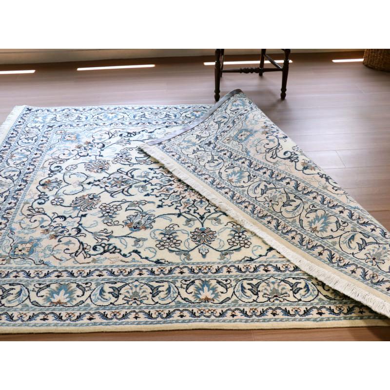 ペルシャ絨毯　ナイン産 12L 203x148cm アイボリー 花のアラベスク |  | 12
