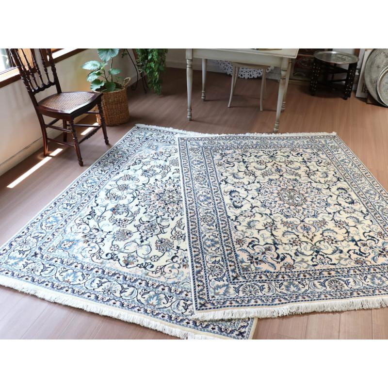 ペルシャ絨毯　ナイン産 12L 203x148cm アイボリー 花のアラベスク |  | 15