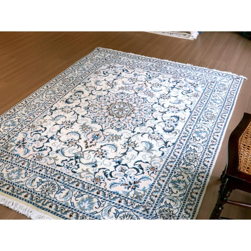 ペルシャ絨毯　ナイン産 12L 195x148cm アイボリー 花のアラベスク |  | 07