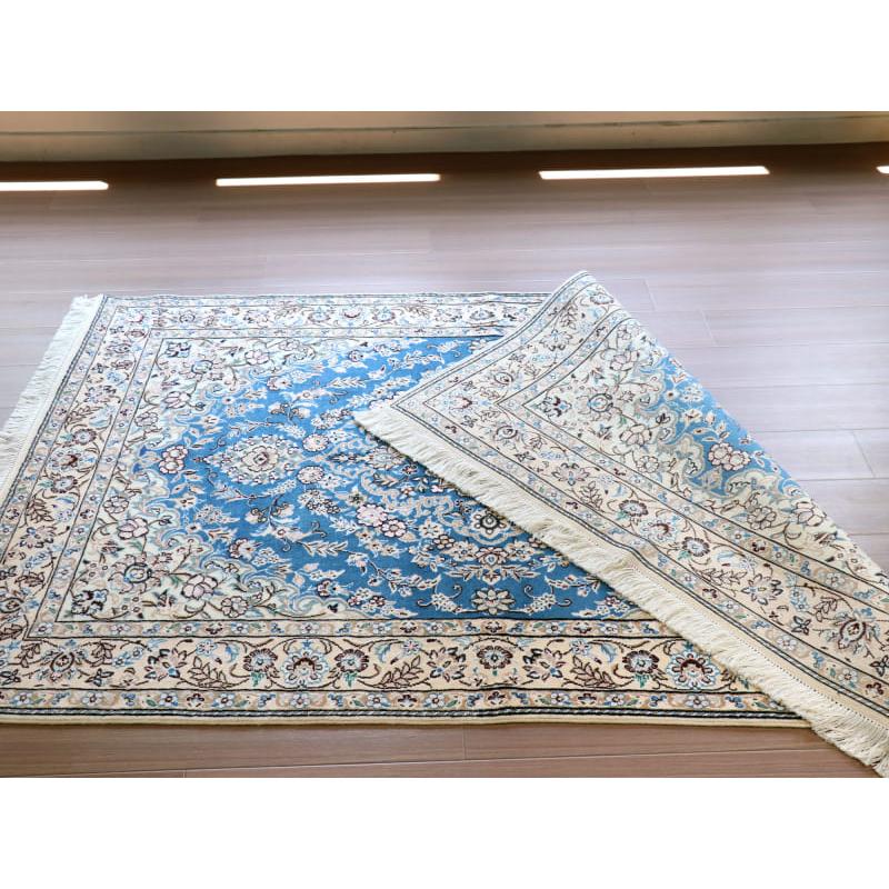 ペルシャ絨毯　ナイン産 9L 185x124cm ブルーのメダリオン |  | 09