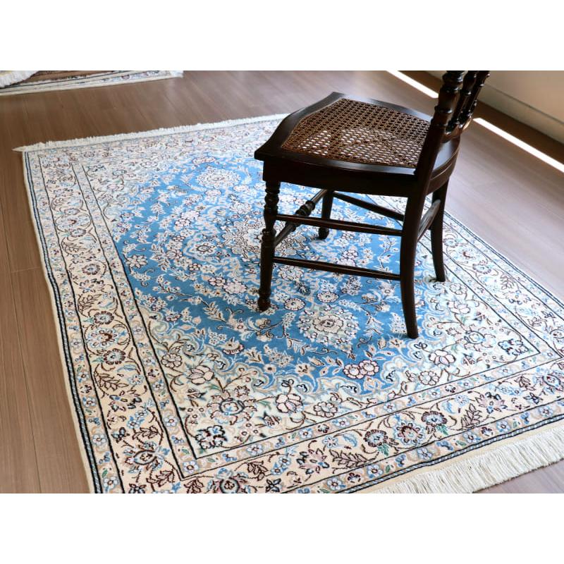 ペルシャ絨毯　ナイン産 9L 185x124cm ブルーのメダリオン |  | 14