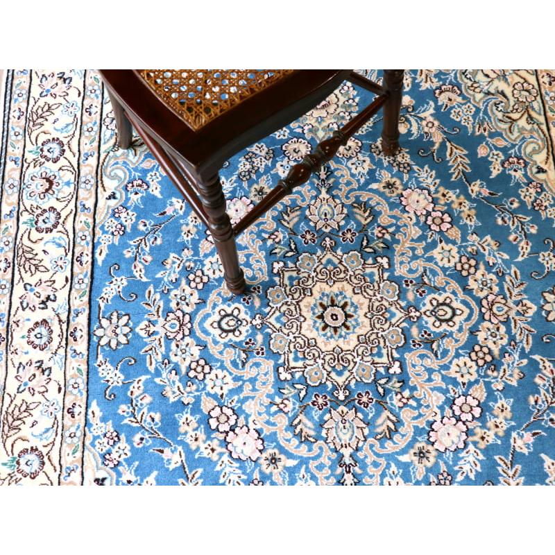 ペルシャ絨毯　ナイン産 9L 185x124cm ブルーのメダリオン |  | 15