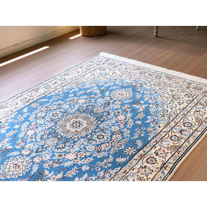 ペルシャ絨毯　ナイン産 9L 185x124cm ブルーのメダリオン |  | 04