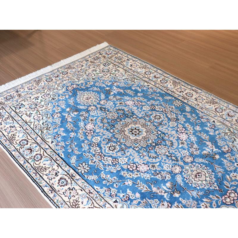 ペルシャ絨毯　ナイン産 9L 185x124cm ブルーのメダリオン |  | 05