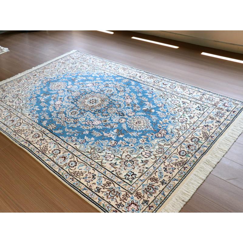 ペルシャ絨毯　ナイン産 9L 185x124cm ブルーのメダリオン |  | 06