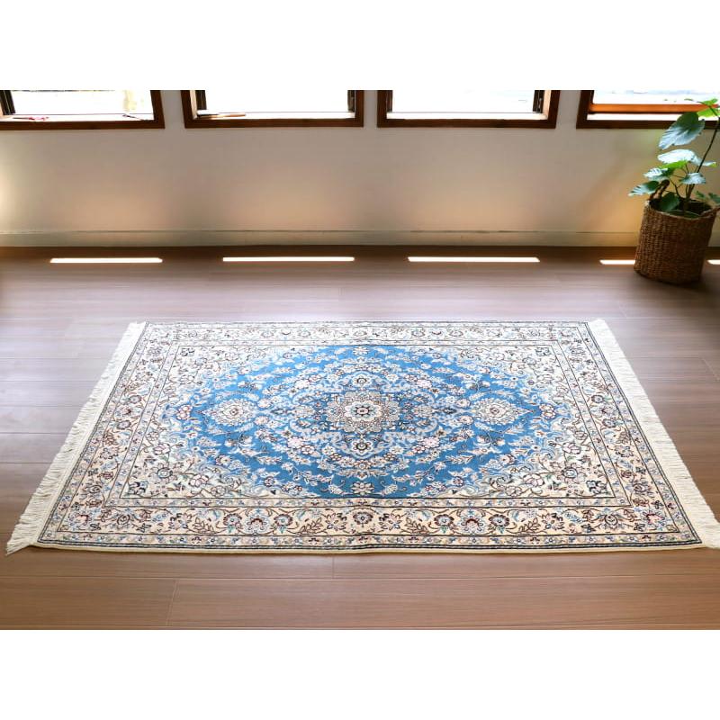 ペルシャ絨毯　ナイン産 9L 185x124cm ブルーのメダリオン |  | 07