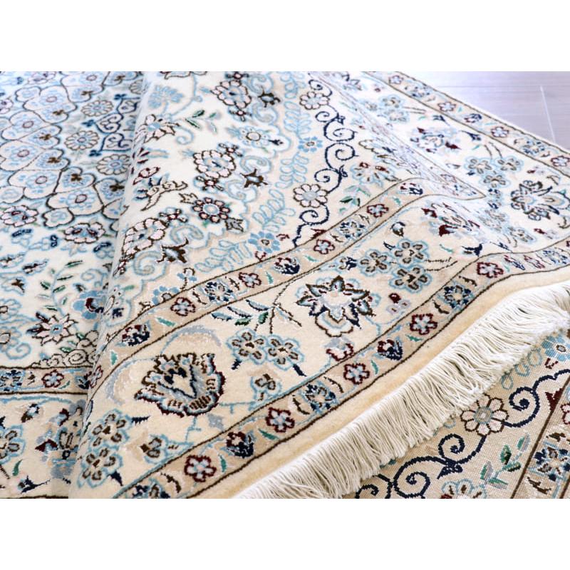 ペルシャ絨毯　ナイン産 9L 208x127cm アイボリー 明るいブルー　花のアラベスク |  | 13