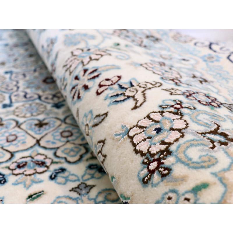 ペルシャ絨毯　ナイン産 9L 208x127cm アイボリー 明るいブルー　花のアラベスク |  | 14