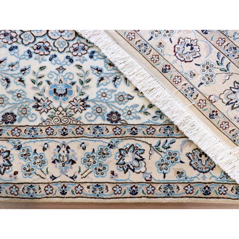 ペルシャ絨毯　ナイン産 9L 208x127cm アイボリー 明るいブルー　花のアラベスク |  | 08