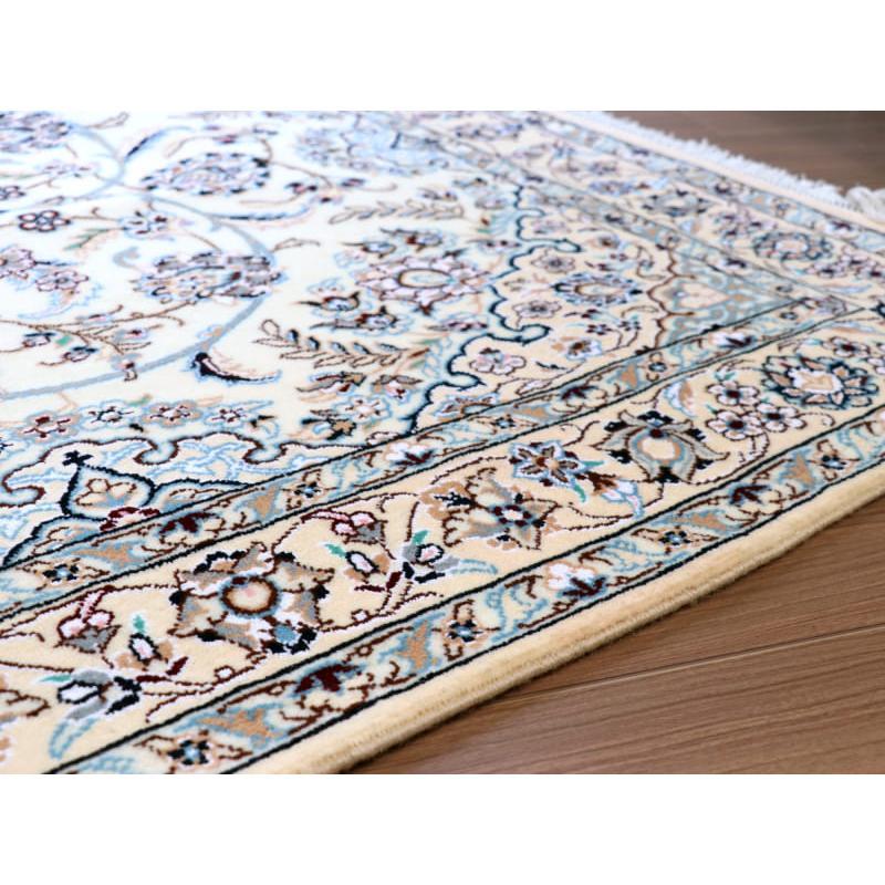 ペルシャ絨毯 ナイン産 9L 213x126cm アイボリー 花のアラベスク
