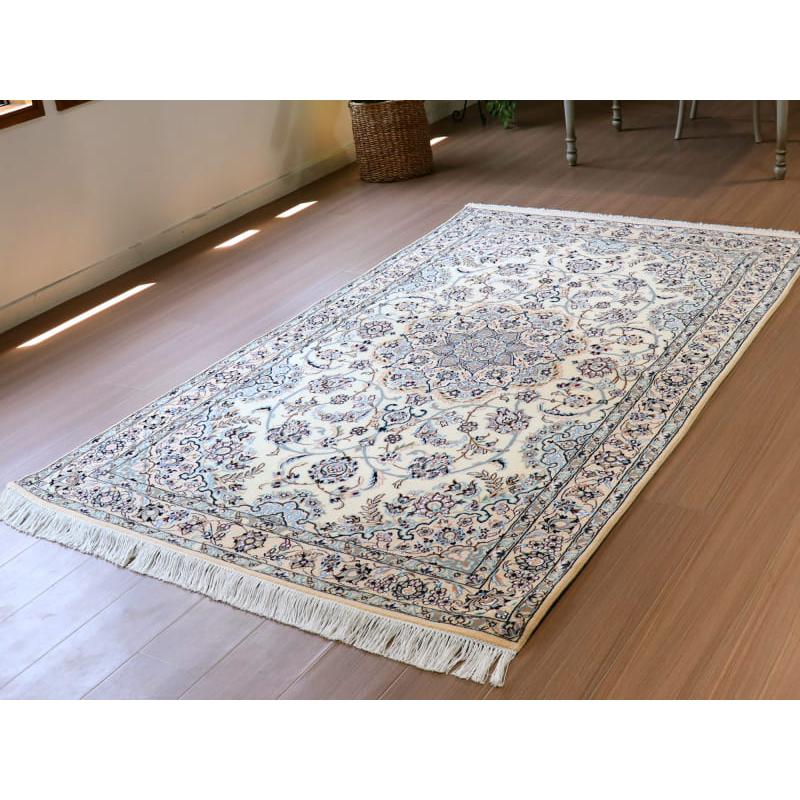 ペルシャ絨毯　ナイン産 9L 213x126cm アイボリー 　花のアラベスク |  | 02