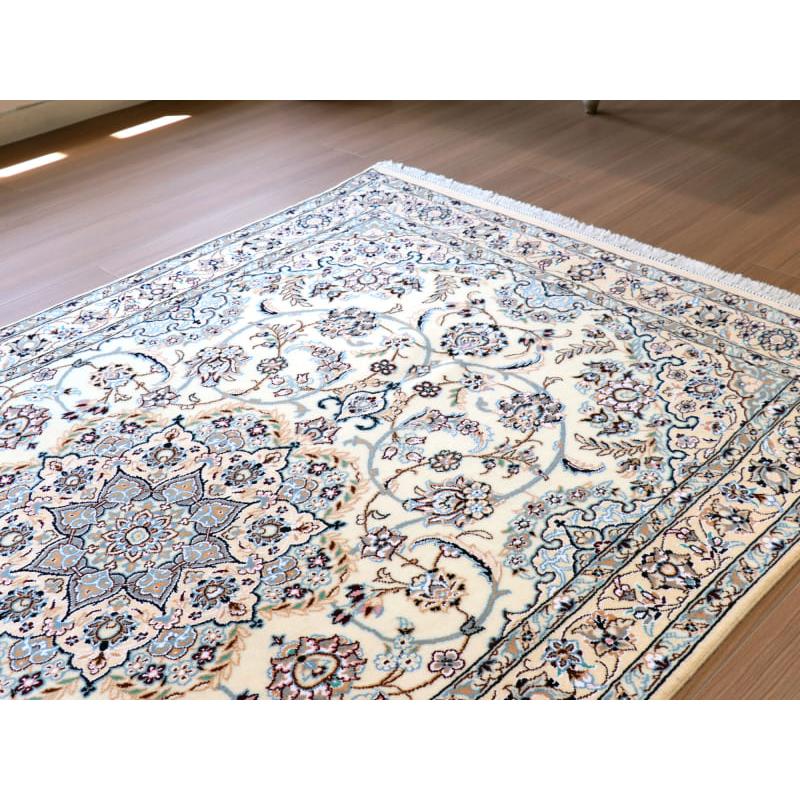 ペルシャ絨毯　ナイン産 9L 213x126cm アイボリー 　花のアラベスク |  | 04