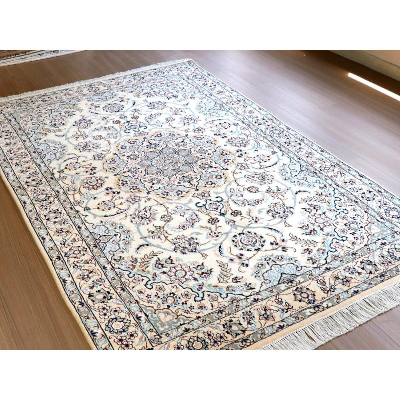 ペルシャ絨毯　ナイン産 9L 213x126cm アイボリー 　花のアラベスク |  | 07