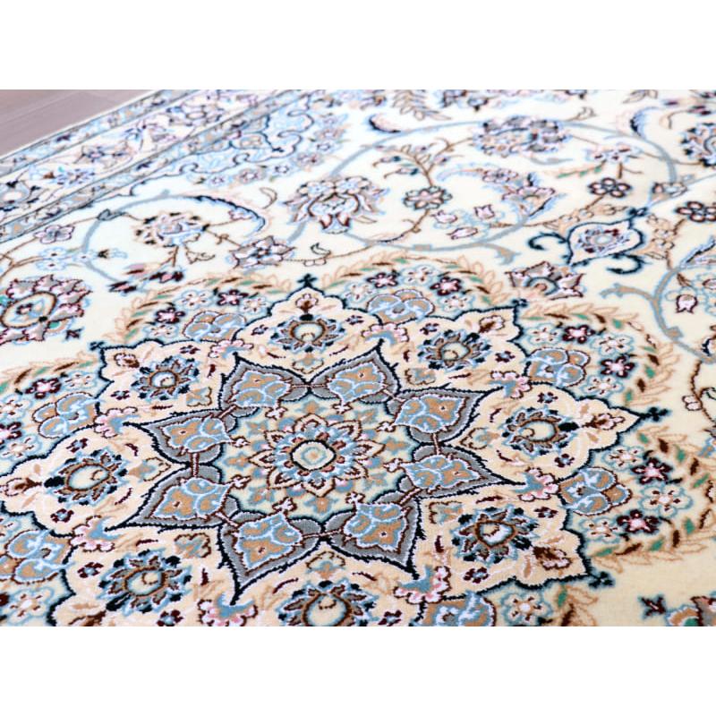 ペルシャ絨毯　ナイン産 9L 213x126cm アイボリー 　花のアラベスク |  | 08
