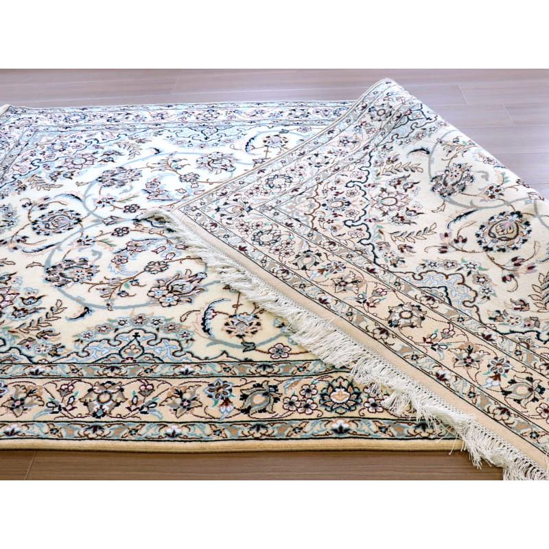 ペルシャ絨毯　ナイン産 9L 213x126cm アイボリー 　花のアラベスク |  | 09