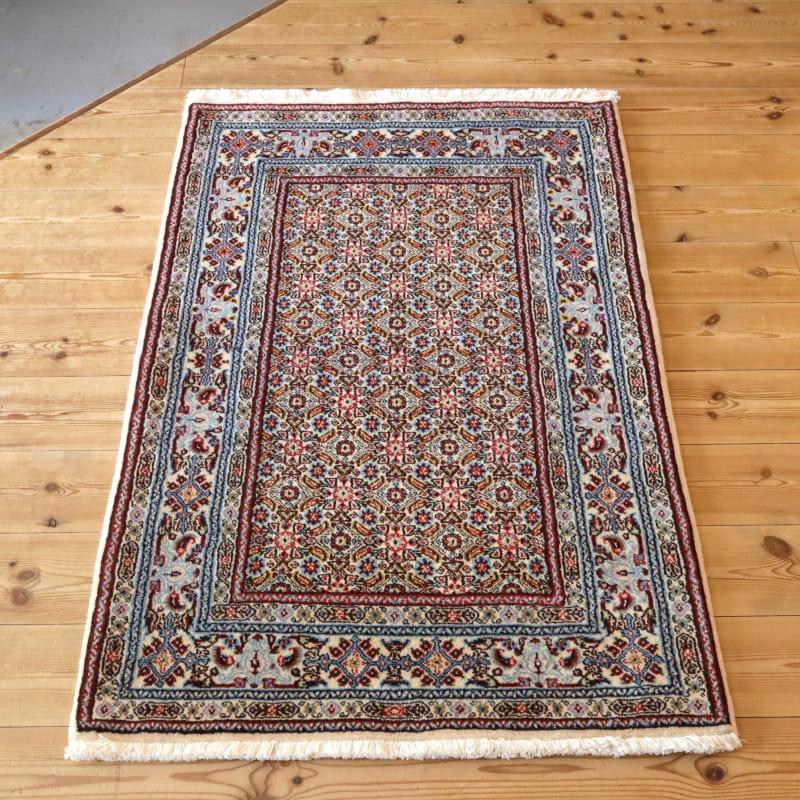 ペルシャ絨毯　ムード　Moud 124x80cm 連なるヘラート文様　水色のボーダー | 