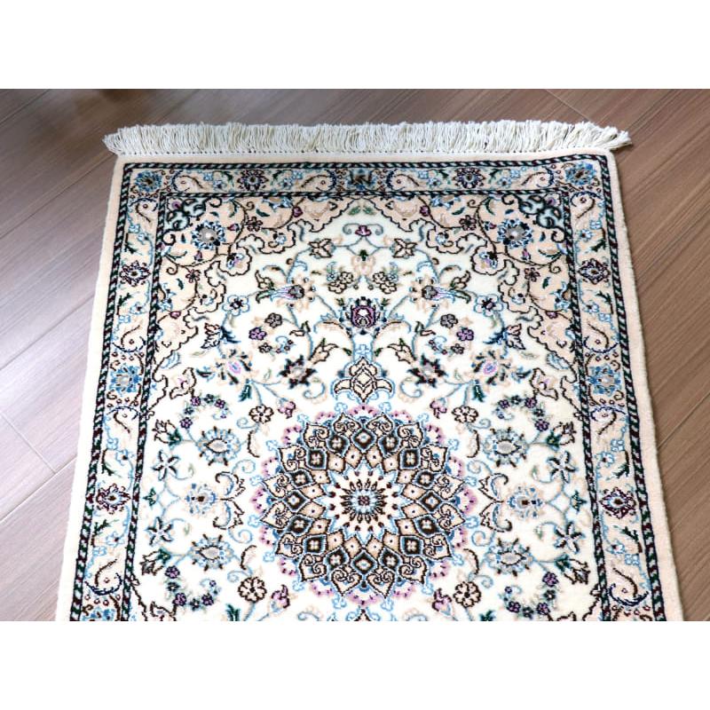 ペルシャ絨毯　ナイン産 9L 94x64cm 花のアラベスク　アイボリー　玄関マットサイズ |  | 02