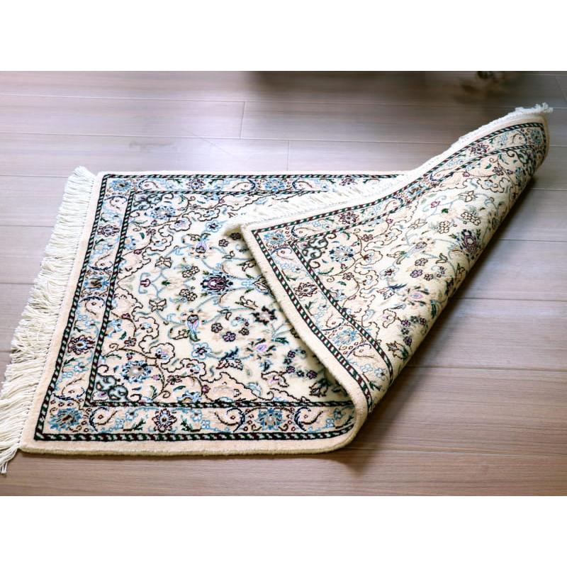 ペルシャ絨毯　ナイン産 9L 94x64cm 花のアラベスク　アイボリー　玄関マットサイズ |  | 05