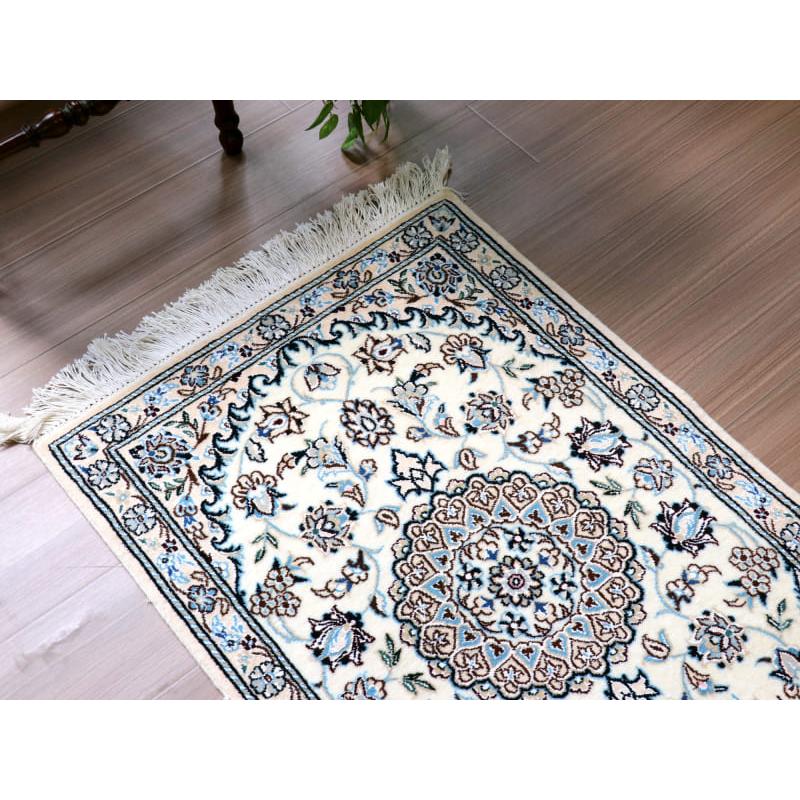 ペルシャ絨毯　ナイン産 9L 96x64cm 花のアラベスク　アイボリー　玄関マットサイズ |  | 02