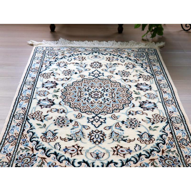 ペルシャ絨毯　ナイン産 9L 96x64cm 花のアラベスク　アイボリー　玄関マットサイズ |  | 03
