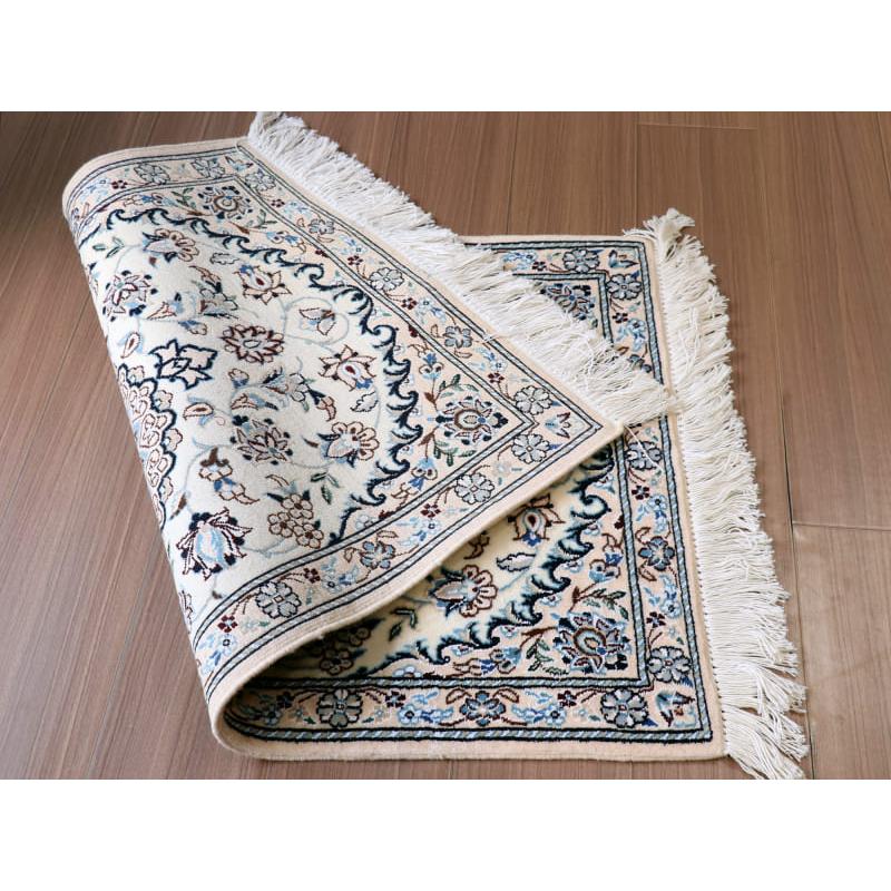 ペルシャ絨毯　ナイン産 9L 96x64cm 花のアラベスク　アイボリー　玄関マットサイズ |  | 06