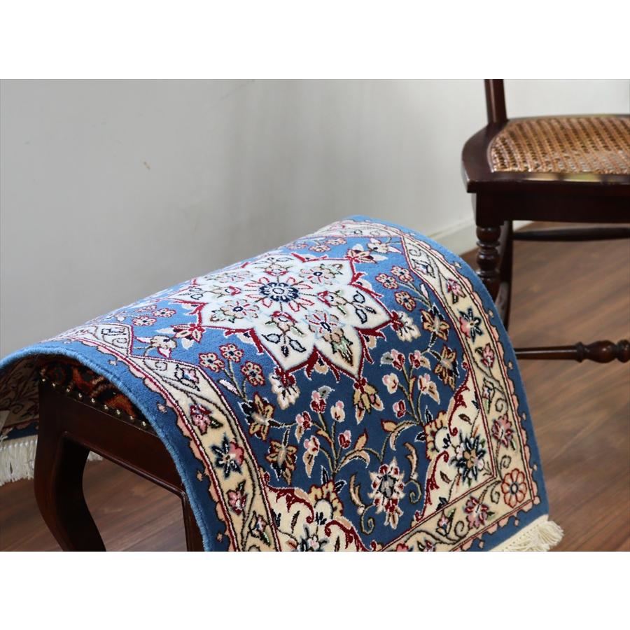 ペルシャ絨毯　ナイン産 9L 81x51cm ブルーのメダリオン　玄関マットサイズ |  | 04