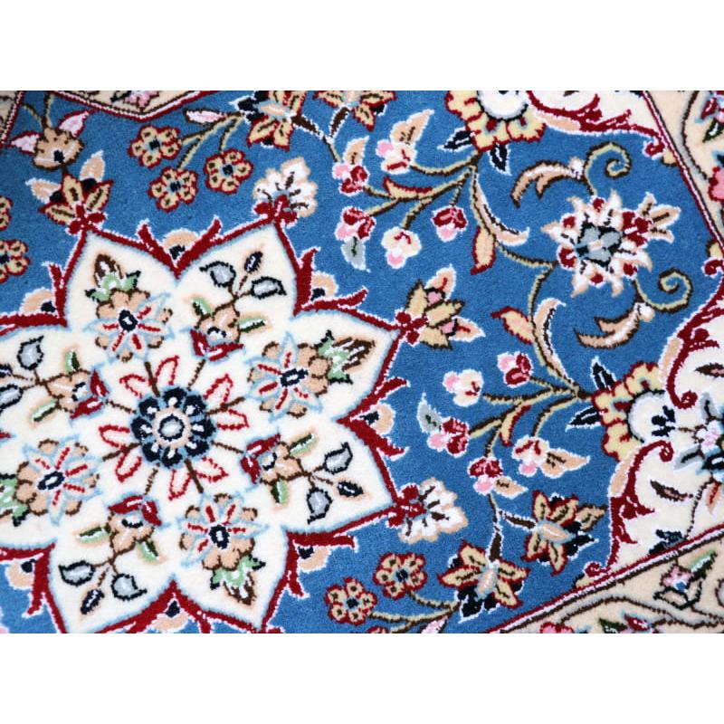 ペルシャ絨毯 ナイン産 9L 81x51cm ブルーのメダリオン 玄関マット